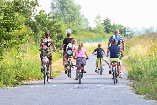 Volwassenen en kinderen fietsen samen